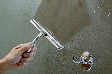 Cleaning Bathroom Glass Squeegee