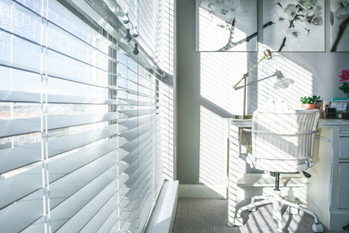 Window curtain with white and black stripes