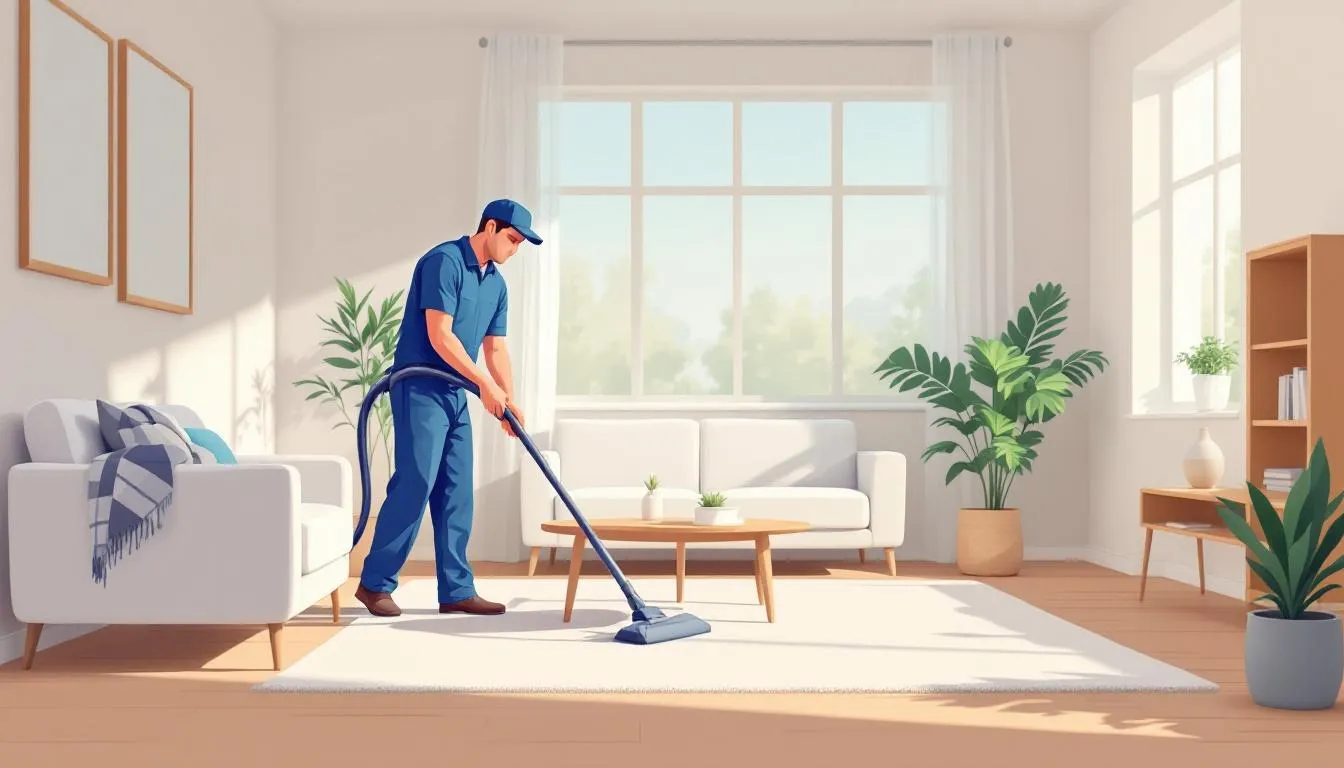 A professional house cleaner is vacuuming a room efficiently - benefits of leaving when the house cleaner comes