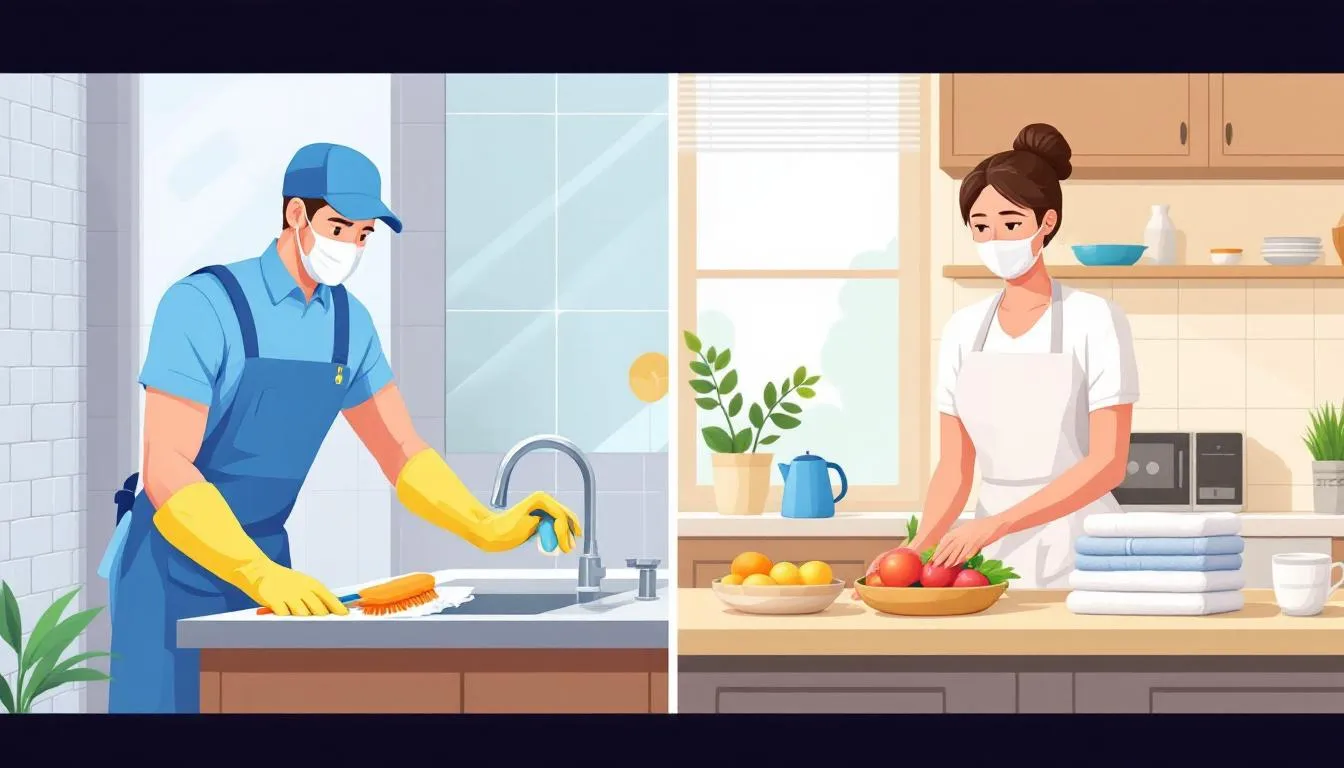 side-by-side illustration - house cleaner and housekeeper