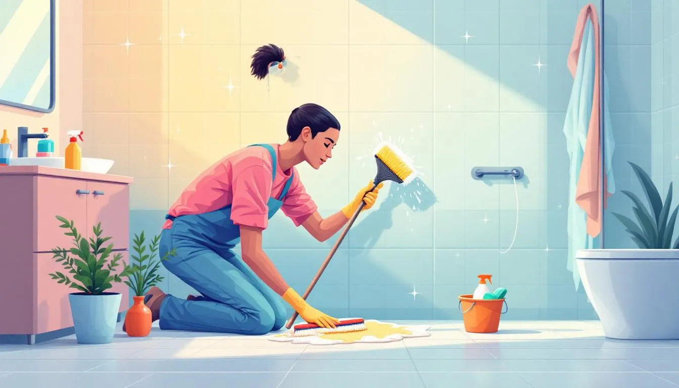 house cleaner cleaning a bathroom