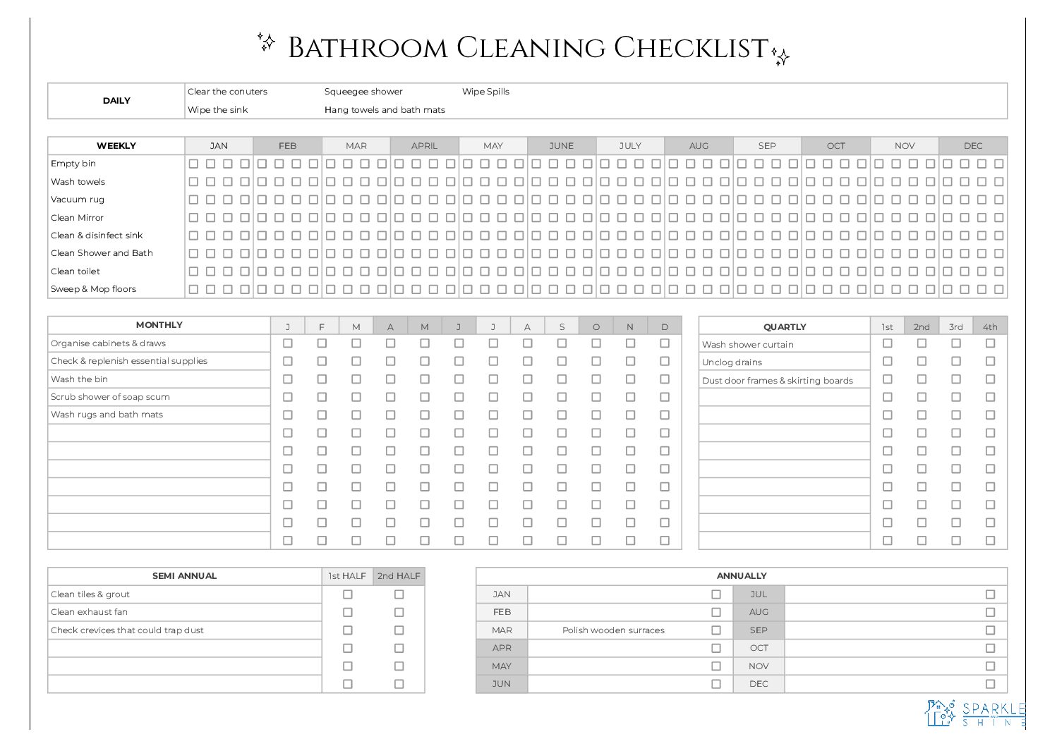 Bathroom Cleaning Checklist