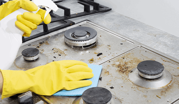 gas stove top with wet sponge